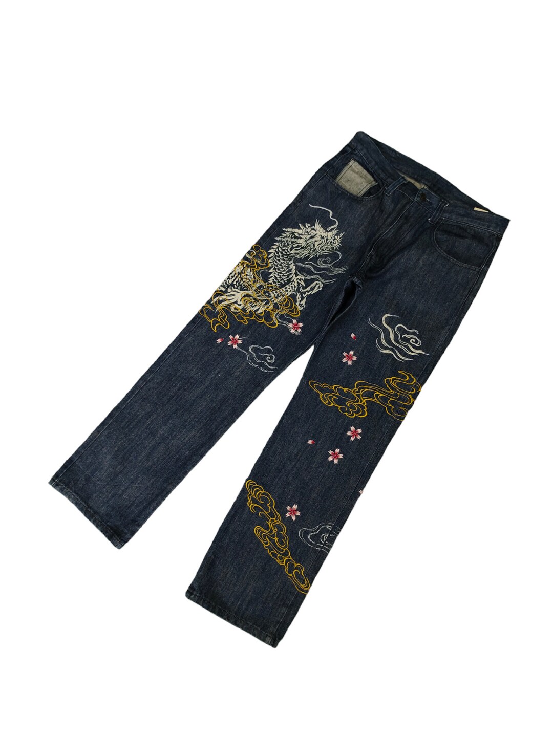 Vintage Y2k Vomanie Dragon Sakura Embroidered Denim Pants Karakuri Tamashi Sukajan Japanese Brand Denim Jeans Waist 32 Etsy Canada