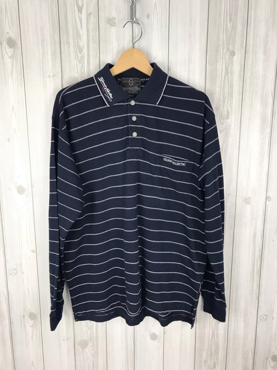 Rare Vintage GIANNI VALENTINO Striped Longsleeve Polo Shirt | Etsy