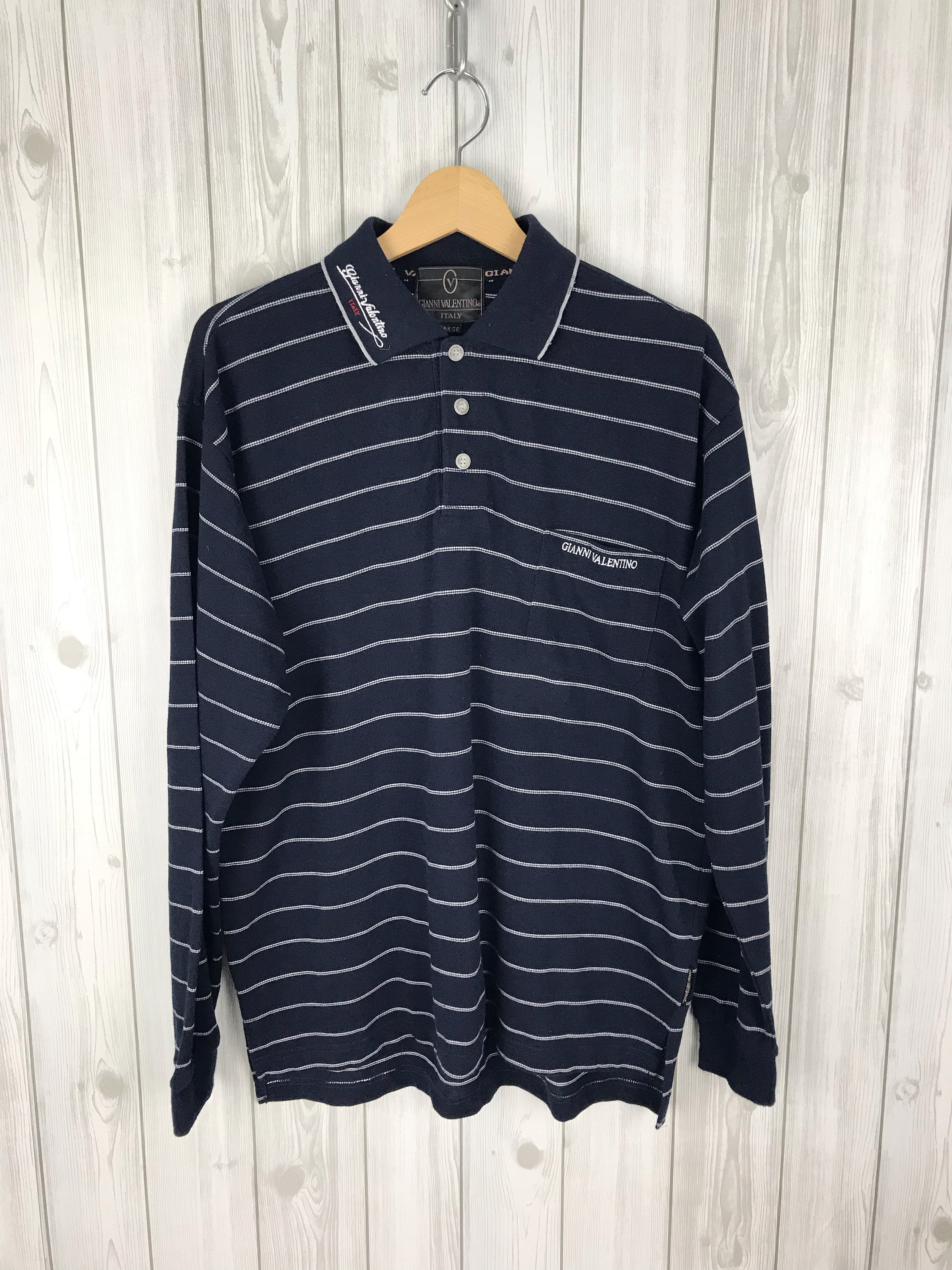 Rare Vintage GIANNI VALENTINO Striped Longsleeve Polo Shirt Rare Vintage GIANNI VALENTINO Striped Longsleeve Polo Shirt