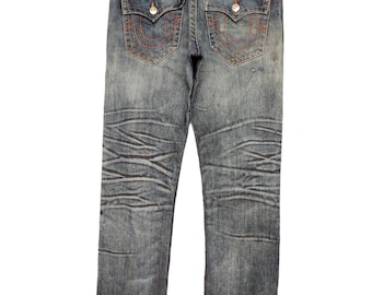 Vintage Y2k True Religion Jeans: Faded Distress Denim, Skinny Fit