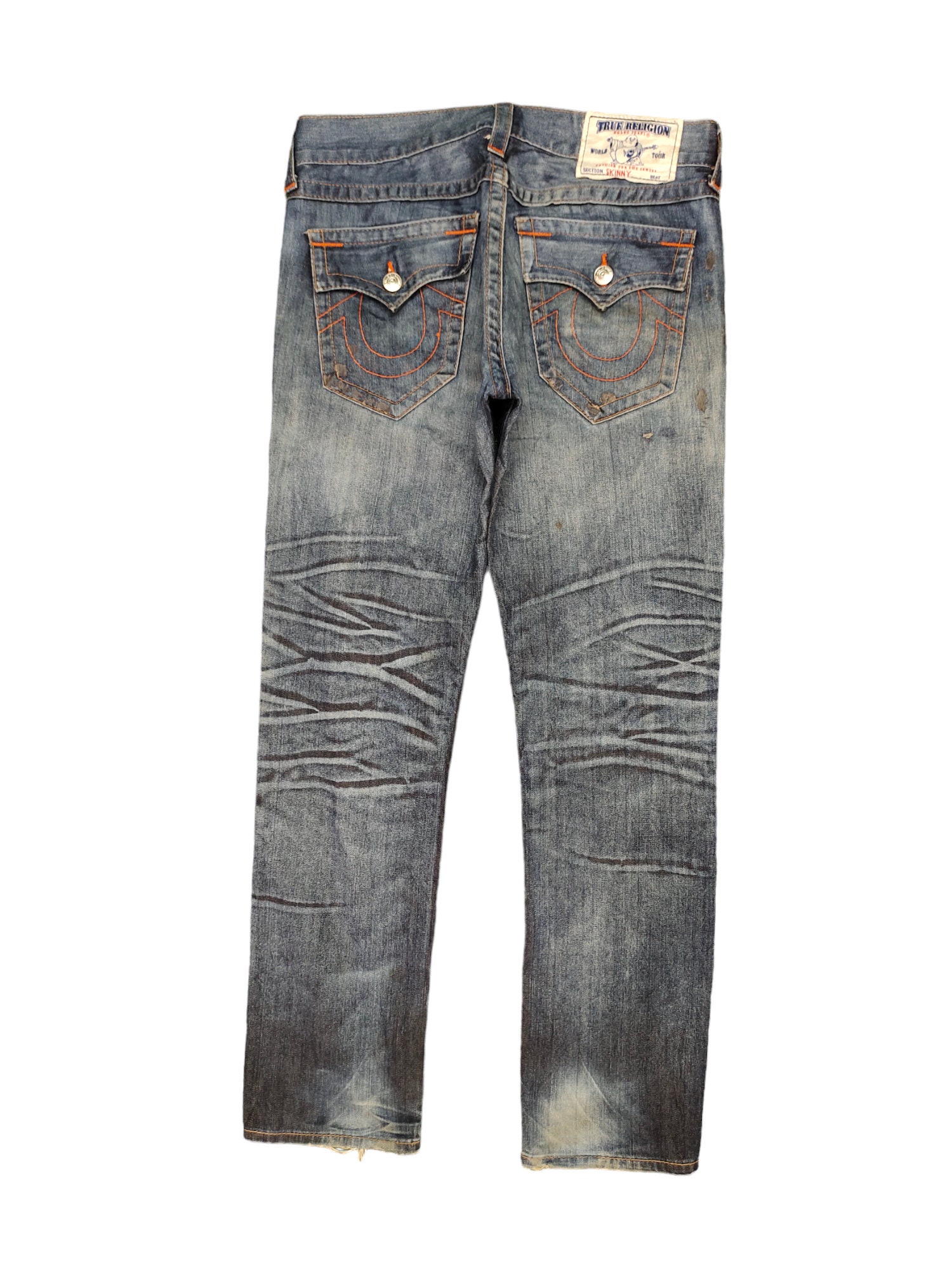 Vintage Y2k True Religion Jeans: Faded Distress Denim, Skinny Fit