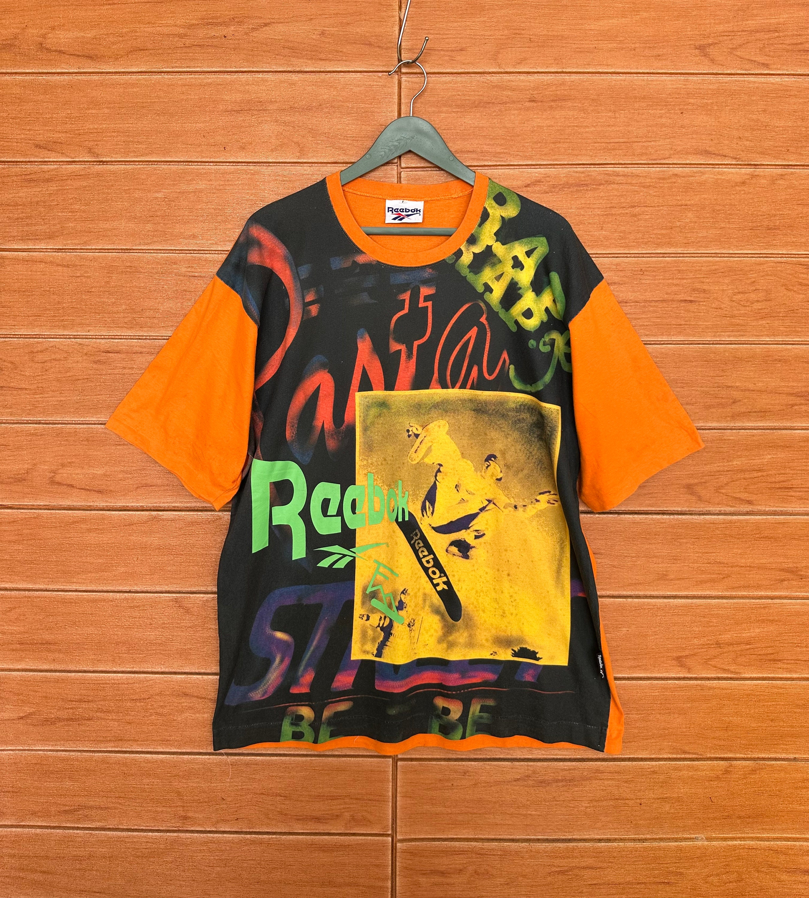 Vintage 90s Reebok Skateboard T-shirt: Classic AOP Print, Size L