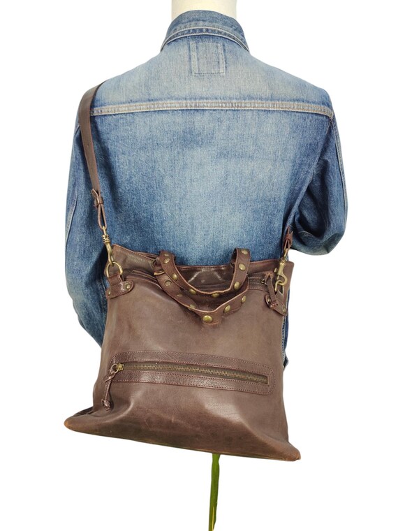 Vintage via Repubblica Italy Patina Full Leather 2 Way Bag Made in 