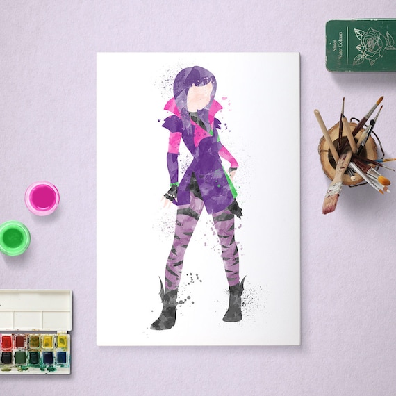 Mal, Maleficent, Descendants Poster, Watercolour Art, Printable Instant Download Il_570xn