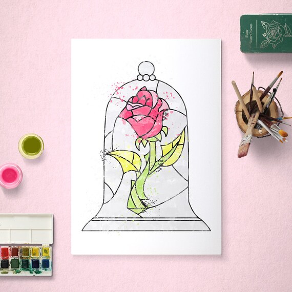 Rose, Beauty and the Beast, Belle, Disney Princess Poster, Watercolour Art, Printable Instant Download Il_570xn