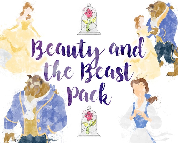 Beauty and the Beast, 5 Illustrations Download Pack, Belle, Disney Princess Poster, Watercolour Art, Printable Instant Download Il_570xn