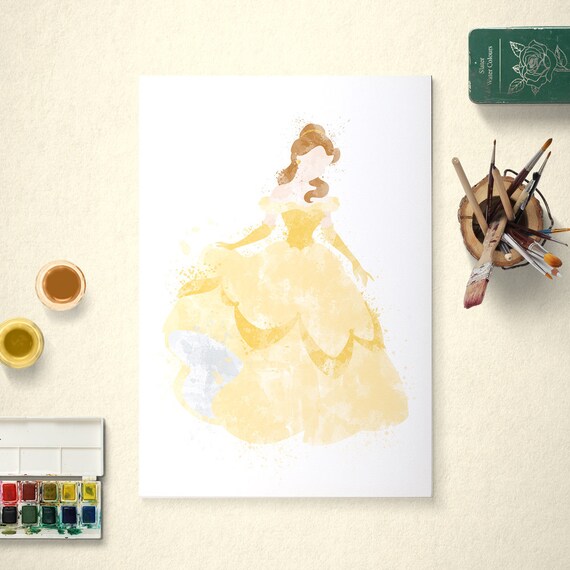 Belle, Disney Princess, Beauty and the Beast Poster, Watercolour Art, Printable Instant Download Il_570xn