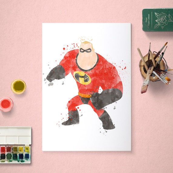 Mr Incredible, The Incredibles, superhero Poster, Watercolour Art, Printable Instant Download Il_570xn