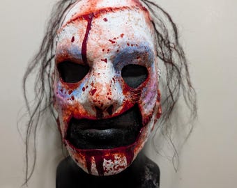 Bloody Horror Clown Mask: Leatherface Style Halloween Haunt Latex Prop