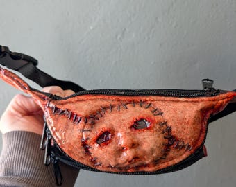 Latex Ed Gein Leatherface skin fannypack small zip bag wallet Halloween haunt money