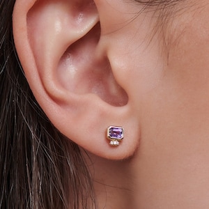 Pendientes de amatista con diamantes, gema octogonal dorada, regalo de aniversario