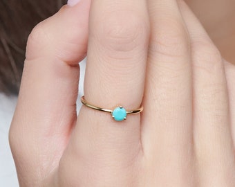 Round Turquoise Ring, Solid Gold Band, Simple Stone Ring, Handmade, Birthday Gift for Her