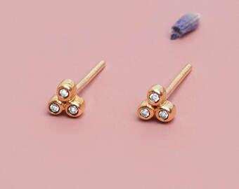 Tiny Diamond Studs, 9K 14K 18K Solid Gold Earrings, April Birthstone, Natural White Round Diamonds, Gemstone Jewelry, Birthday Gift for Her