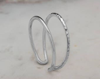 Double Gold Ring, White Gold Ring, Hammered Ring, 9K 14K 18K Gold Ring, Solid White Gold, Stacking Rings, Dainty Midi Ring, Gift for Her,