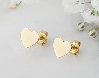 Tiny Gold Heart Earrings, 9K 14K 18K Gold Earrings, Yellow Gold, Small Love Earrings, Solid Gold Studs, Girlfriend Gift, Romantic Jewelry