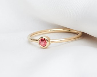 Round Red Sapphire Ring, 9K 14K 18K Solid Gold, September Birthstone, Solitaire Gemstone