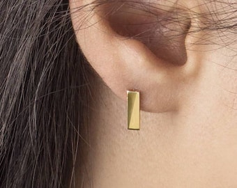 Simple Bar Earrings, Geometric Studs, 9K 14K 18K Solid Gold, Small Gold Bars, Minimalist Dainty Earrings