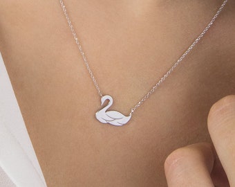 Dainty Swan Necklace, Solid Gold Swan Charm, 9K 14K 18K Gold Necklace, White Gold, Gold Bird Pendant, Animal Jewelry, Romantic Gift For Her