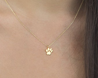 Tiny Paw Print Pendant, Dog or Cat Paw Charm, 9K 14K 18K Gold Necklace, Yellow White or Rose, Engraved Initial, Pet Loss, Gift For Her