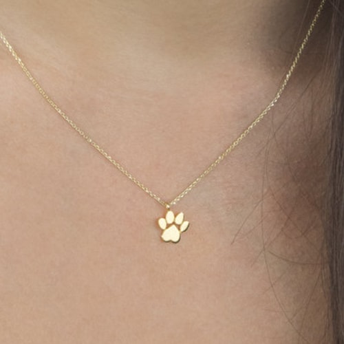 Dainty Paw Print Necklace in Solid Gold 10K 14K or 18K Etsy