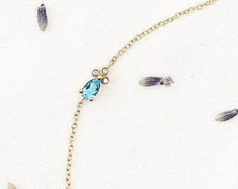 Schweizer Blautopas mit Diamanten, 9K 14K 18K Gold Armband, Kleine natürliche Edelsteine, Birnenförmiger Topas, November Geburtsstein, Geschenk für Sie