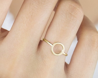 Gold Circle Ring, Small Geometric Band, 9K 14K 18K Gold Ring, Yellow Gold, Simple Everyday Solid Gold Band, Geometric Jewelry, Gift For Her