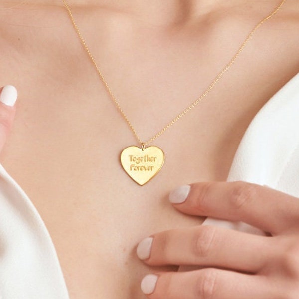 Romantic Handwriting Heart Pendant, Personalized Solid Gold Charm Necklace, Gift for Her