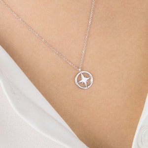 Simple Compass Pendant, 9K 14K 18K Gold Necklace, White Gold, Solid Gold Circle Charm, Nautical Jewelry, Travelling Charm, Gift For Daughter