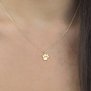 Tiny Paw Print Pendant, Dog or Cat Paw Charm, 9K 14K 18K Gold Necklace, Yellow White or Rose, Engraved Initial, Pet Loss, Gift For Her