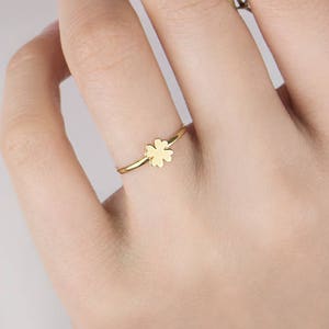 Tiny Clover Ring, Good Luck Ring, Four-Leaf Clover, 9K 14K 18K Solid Gold Ring, Yellow Gold, Gold Lucky Ring, Gift For Her, Mini Clover