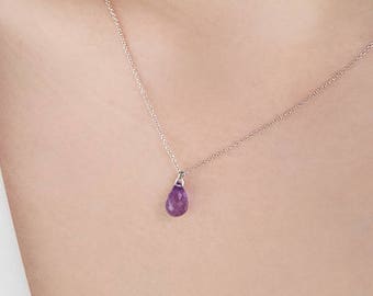 Amethyst Gold Pendant, Birthstone Necklace, 9K 14K 18K Gold Necklace, White Gold, February Birthstone, Natural Amethyst, Gold Chain Necklace