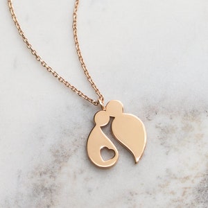 New Family Gold Charm, Solid Gold Family Necklace, 9K 14K 18K Rose Gold Necklace, New Baby Pendant, New Mom Gift, Special Love Gift For Her