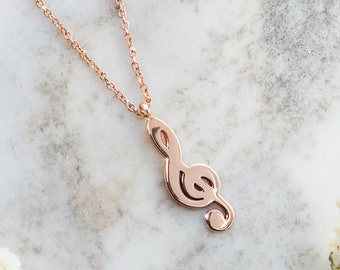 18Kゴールド ト音記号ペンダントネックレス | ハンドメイド音楽愛好家