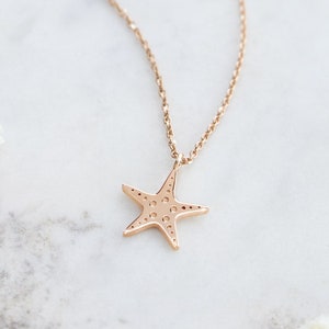 Gold Starfish Charm Necklace, Gold Beach Charm, 9K 14K 18K Gold Necklace, Rose Gold, Summer Beach Pendant, Solid Gold, Dainty Gift For Her