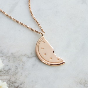 Gold Watermelon Charm Necklace, 9K 14K 18K Gold Necklace, Rose Gold, Solid Gold Sweet Fruit Engraved Necklace, Summer Fruit Jewelry For Her