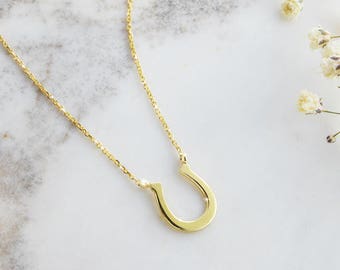 Gold Horseshoe Necklace, Good Luck Charm, Gold Lucky Necklace, 9K 14K 18K Gold Necklace, Yellow Gold, Lucky Horseshoe Pendant, Gift For Her