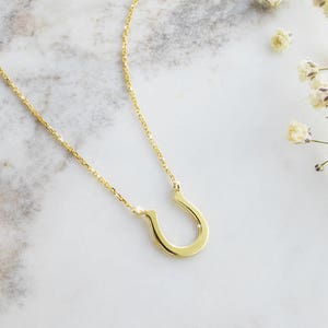 Gold Horseshoe Necklace, Good Luck Charm, Gold Lucky Necklace, 9K 14K 18K Gold Necklace, Yellow Gold, Lucky Horseshoe Pendant, Gift For Her