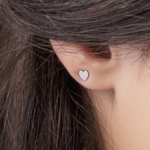 Tiny Heart Earrings, 9K 14K 18K Gold Earrings, White Gold, Small Gold Heart, Romantic Gift For Her, Mini Love Stud Earrings, Minimal Studs