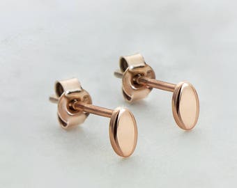 Tiny Oval Earrings, 9K 14K 18K Rose Gold Earrings, Small Gold Studs, Gift for Her, Minimalist Geometric Studs