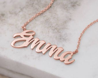 Name Plate Necklace, Custom Name Necklace, 9K 14K 18K Solid Gold, Personalized Gift for Her, Your Name in Gold, Personalized Name Necklace