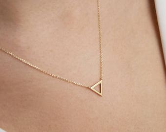 Tiny Triangle Charm, 9K 14K 18K Gold Necklace, Yellow White or Rose Solid Gold, Water Element Symbol Pendant, Geometric Dainty Gift for Her