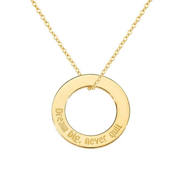 Personalisierter Kreis Anhänger, Rund gravierter Anhänger, Massive Gold Halskette, Individuelles Geschenk für Sie