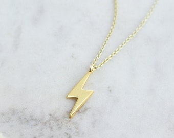 Tiny Lightning Bolt Pendant, 9K 14K 18K Gold Necklace, Lightning Jewelry, Gold Lightning Charm, Gold Lightning Bolt Necklace, Gift For Her