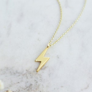 Tiny Lightning Bolt Pendant, 9K 14K 18K Gold Necklace, Lightning Jewelry, Gold Lightning Charm, Gold Lightning Bolt Necklace, Gift For Her