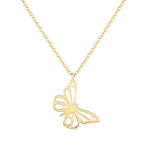 Gouden vlinderhanger, kleine witte diamant, 9K 14K 19K gouden ketting, gouden vlinderketting, sierlijk cadeau voor haar, kettingen voor vrouwen