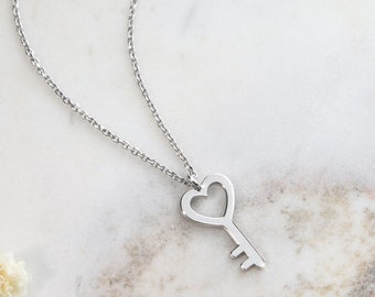 Heart Key Pendant Necklace in Solid Gold 9k Yellow 40cm (15.74in)