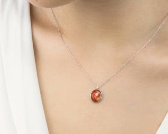Orange Shell Pendant, Good Luck Charm, Operculum Shell, 9K 14K 18K White Gold Necklace, Eye Of Saint Lucia, Natural Sea Shell, Lucie Eye