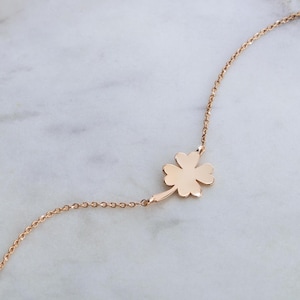 Lucky Clover Bracelet, Gold Clover Leaf, 9K 14K 18K Rose Gold Bracelet, Lucky Charm Bracelet, Good Luck Bracelet, 4-Leaf Clover, Woman Gift