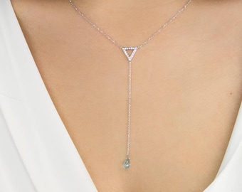 Topaz Drop Necklace, Diamond Triangle Necklace, Gold Y Necklace, 9K 14K 18K Gold Necklace, White Gold, November Birthstone, Gift For Her