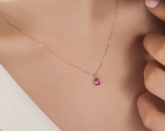 Rosa Turmalin Anhänger, 9K 14K 18K Gold Halskette, Rose Gold, Oktober Birthstone Anhänger, Turmalin Tropfen, Gold Ketten Halskette, Geschenk für Sie